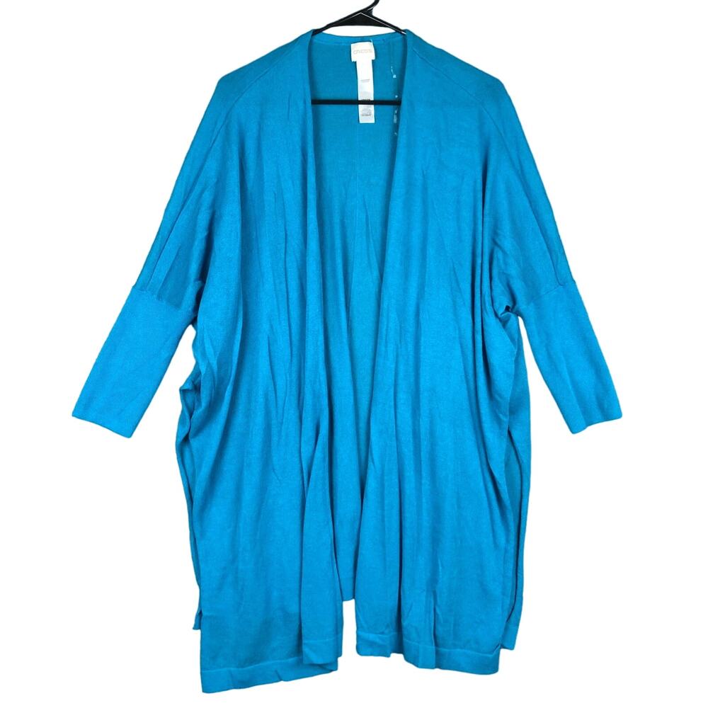 Chicos Womens Sweater Blue Cardigan Thin Dolman Duster Long Sleeve 0 (S)